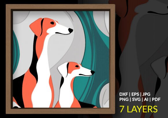 Elevate Design with 3D Greyhound Dog SVG Layered Shadow Box