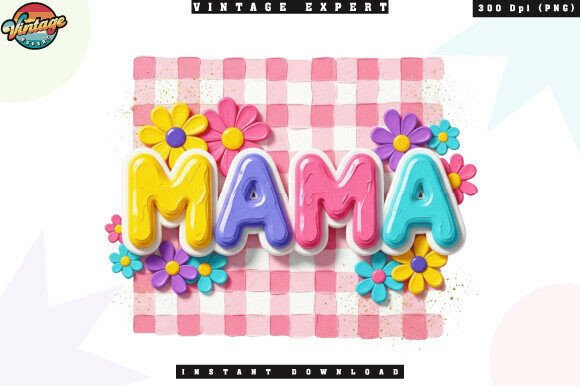 Mama Glossy Cute Floral Checkerboard PNG: A Versatile Design for Print and Digital Projects
