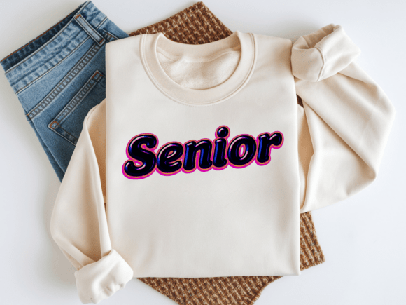 Senior Retro Neon Typography Design: A Bold Statement for Graduation Apparel