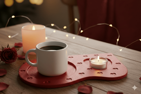 Valentine's Day Coffee Candle Tray 3D Model for 3D Printing: A Thoughtful Addition to Romantic Routines